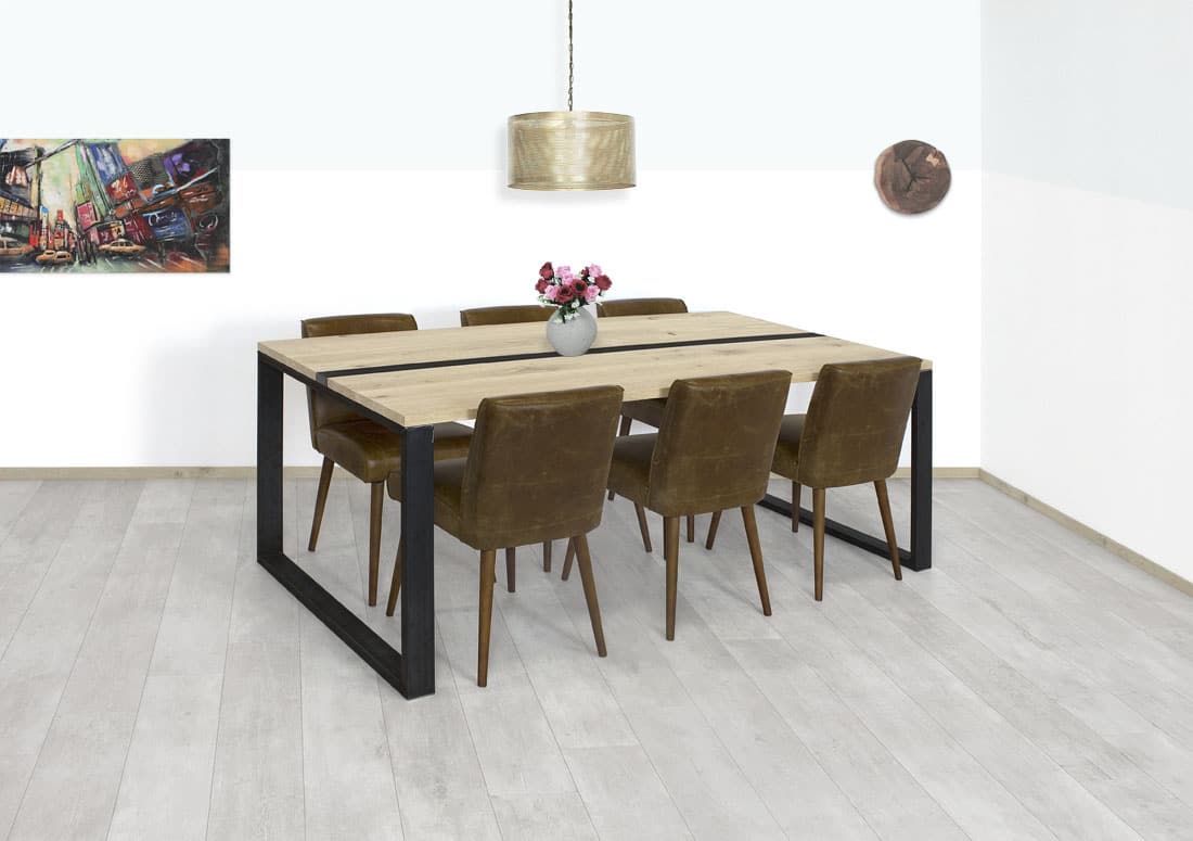 Loods XL Eikenhouten tafel Craley met industriële strip