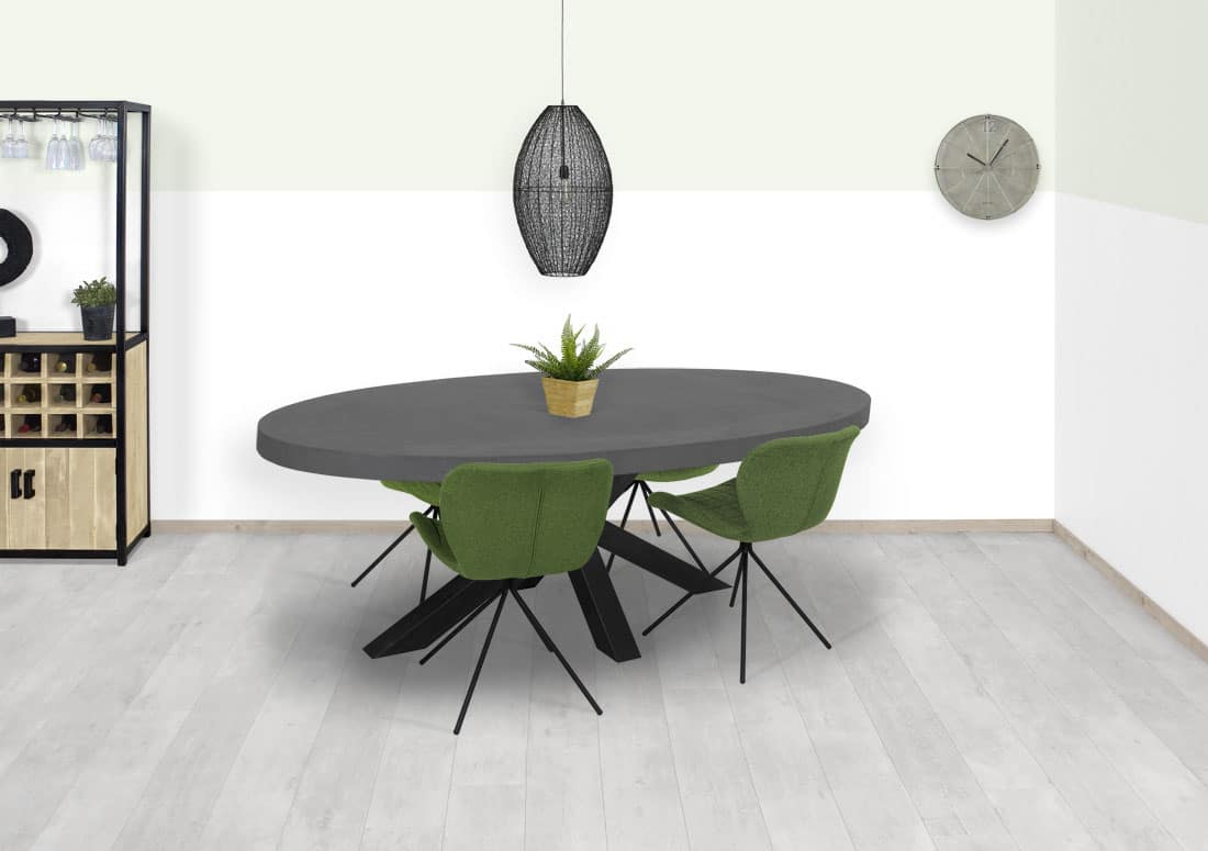 Loods XL Betonlook eettafel ovaal Datil met matrixpoot