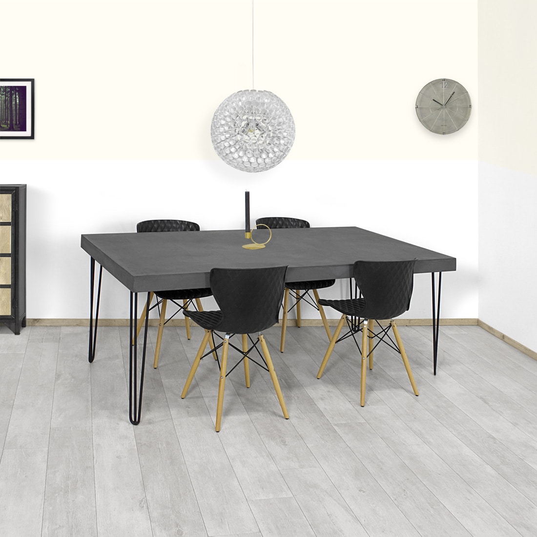 Loods XL Betonlook tafel Orson met draadstaal poten/schragen