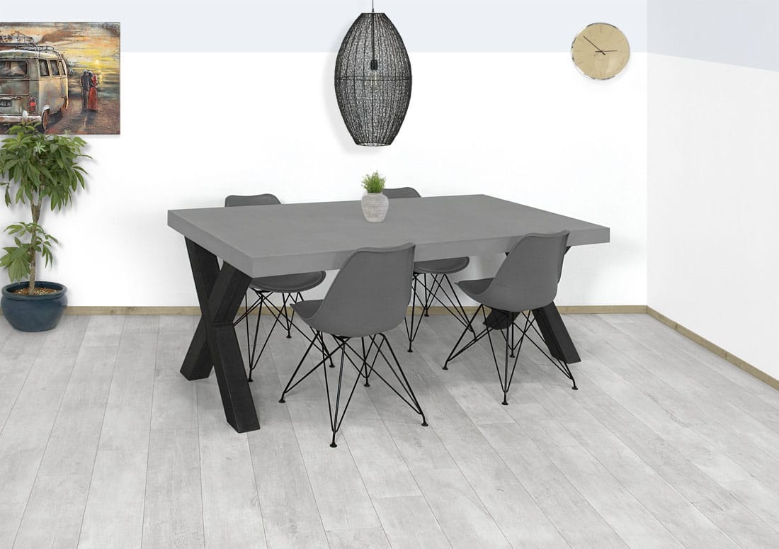 Loods XL Betonlook industriële tafel Waves met X poten