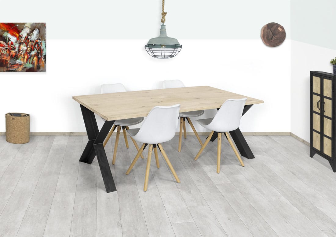 Loods XL Eikenhouten tafel Avoca met holle X poten