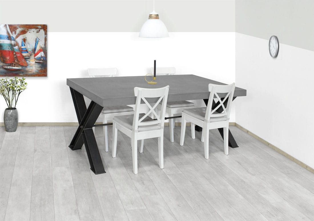 Loods XL Betonlook eettafel Anda met kruispoten