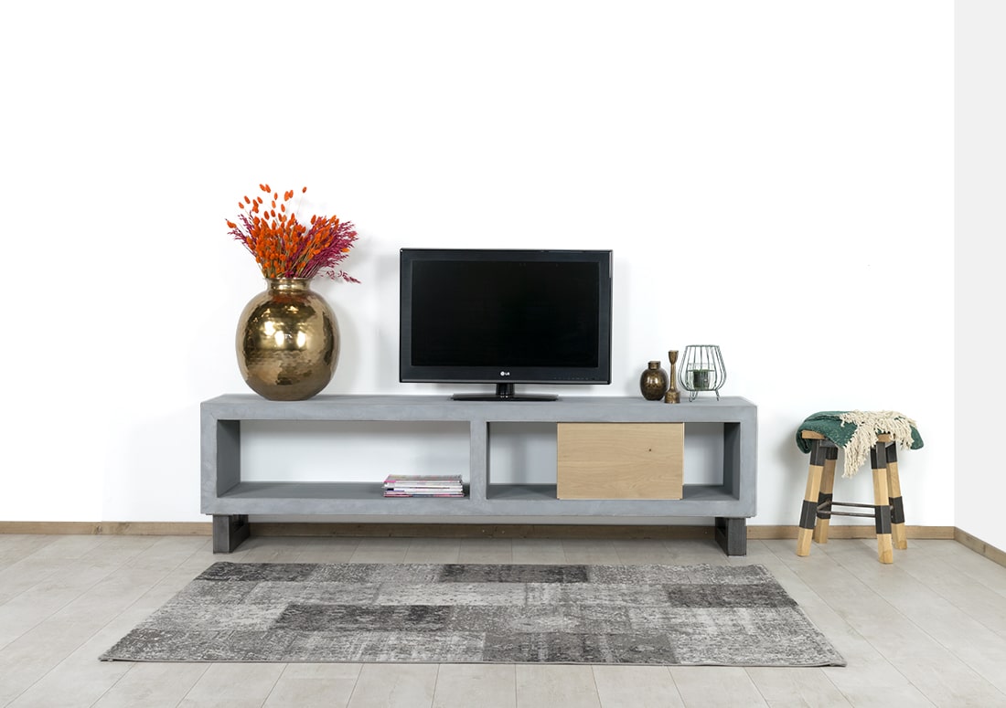 Loods XL Betonlook TV meubel Evergreen met industriele poten