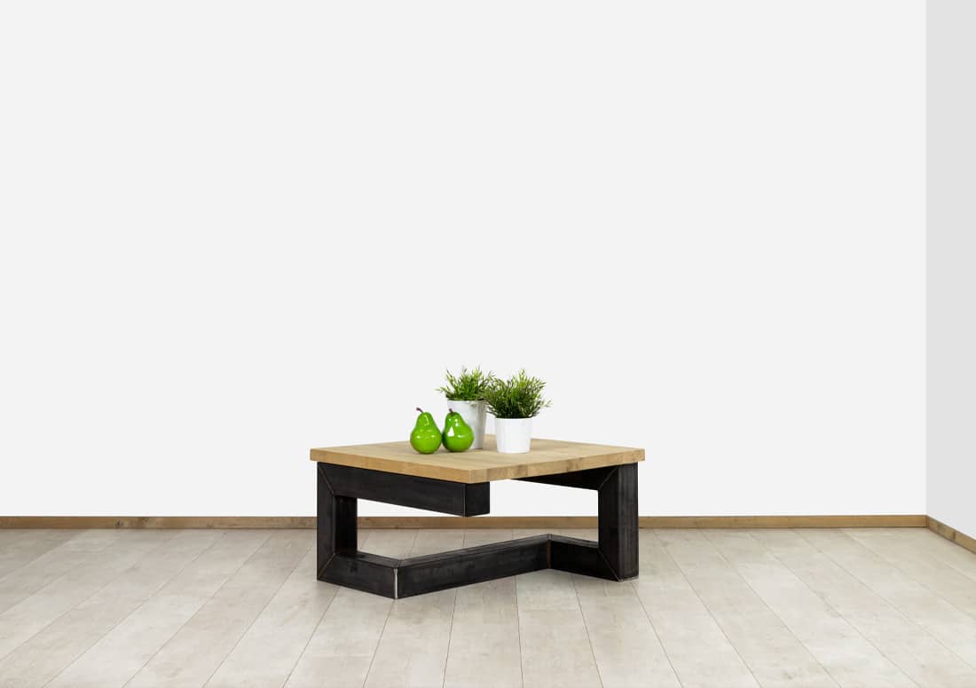 Loods XL Eikenhouten salontafel Glace met stalen onderstel