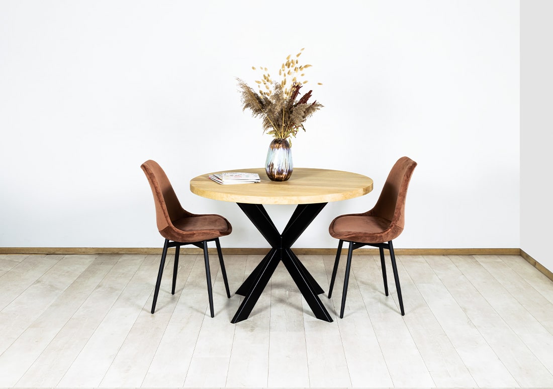 Loods XL Ronde eikenhouten tafel Byro met stalen poot