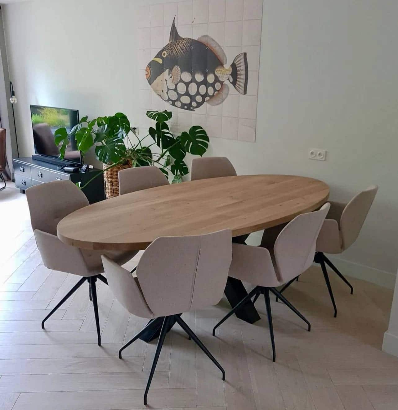 Loods XL Eikenhouten tafel Ava ovaal met matrixpoot