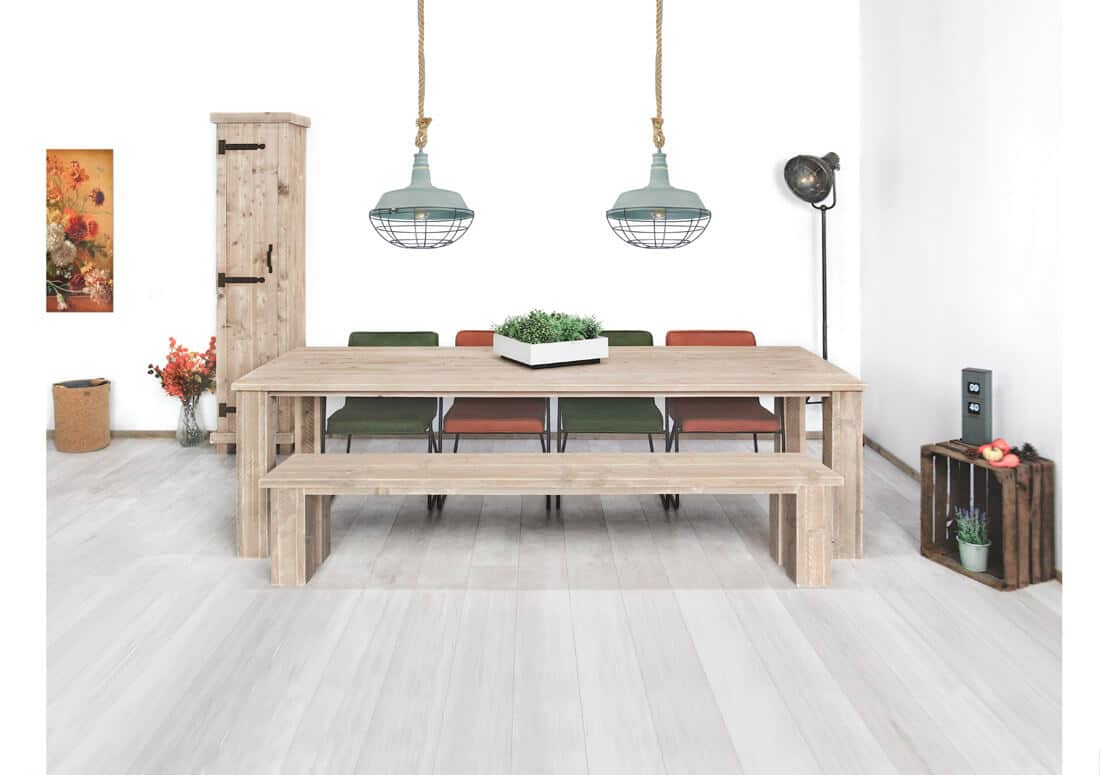 Loods XL Steigerhouten tafel Denver met overstekend blad