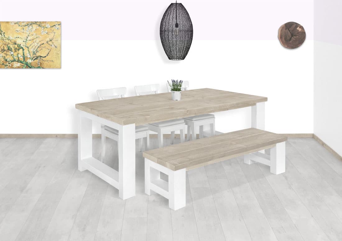 Loods XL Steigerhouten tafel Tula met wit onderstel