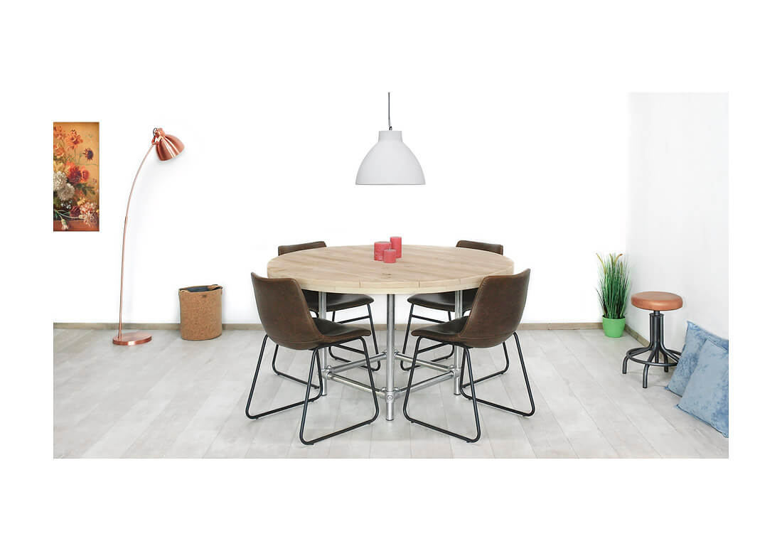 Loods XL Steigerhouten ronde tafel Delton met steigerbuis onderstel