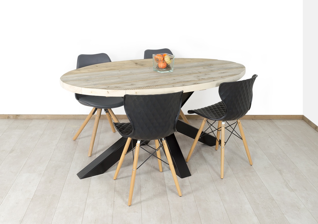 Loods XL Steigerhouten ovale tafel Lyles met spider poot