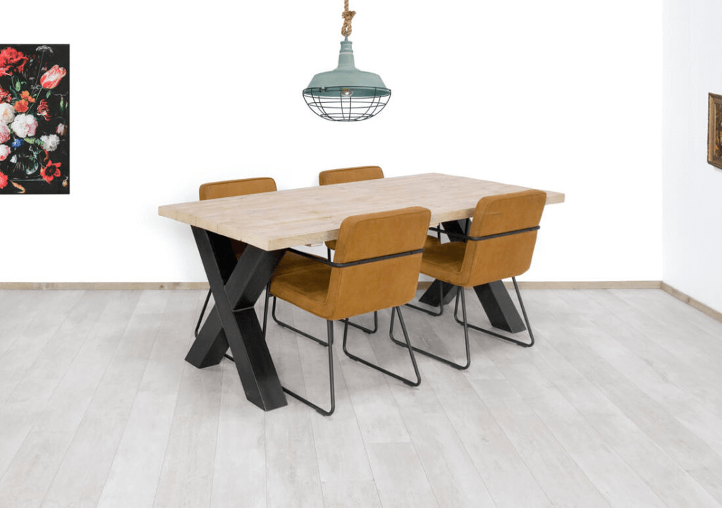 Loods XL Industriële steigerhouten tafel Bangor met stalen x poten