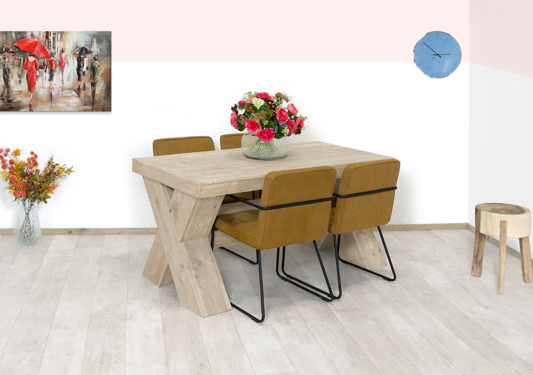 Loods XL Steigerhouten tafel Kinsey met robuuste X-poten