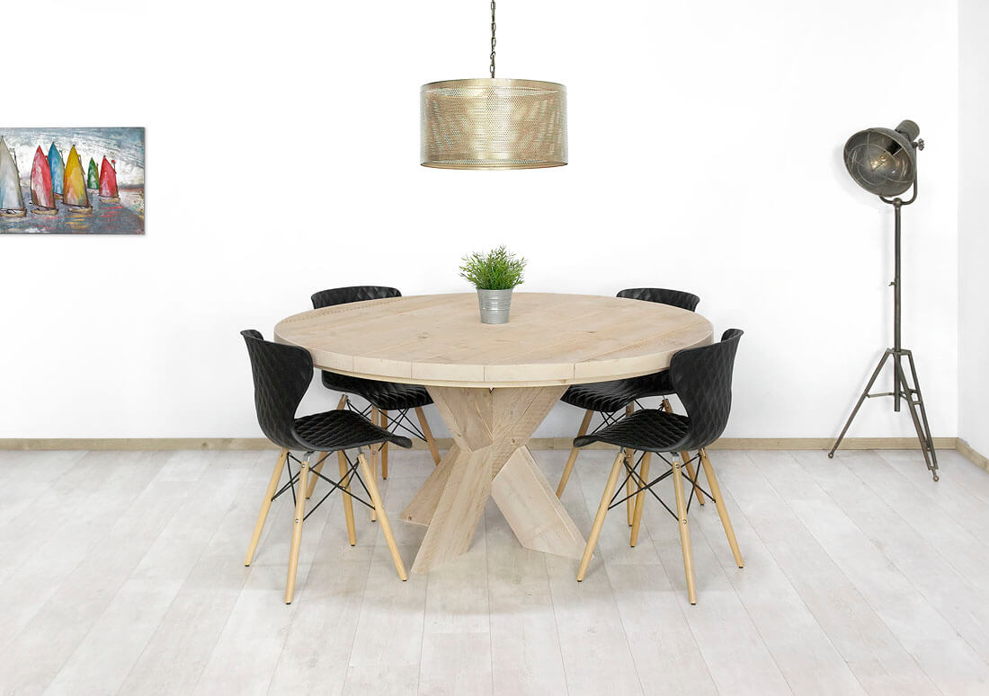 Loods XL Steigerhouten ronde tafel Bluff met kruispoten