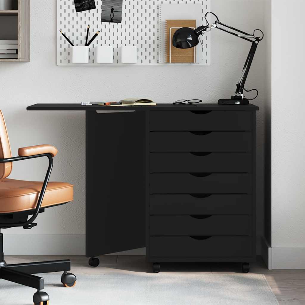 vidaXL Rolkast met bureau MOSS massief grenenhout zwart