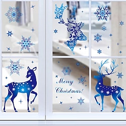 Light in the box 6 stuks kerst raamstickers dubbelzijdig blauw rendier sneeuwvlokken kerststickers decoratie stickers raamstickers stickers voor kinderen glas raam knutselen (blauw hert)