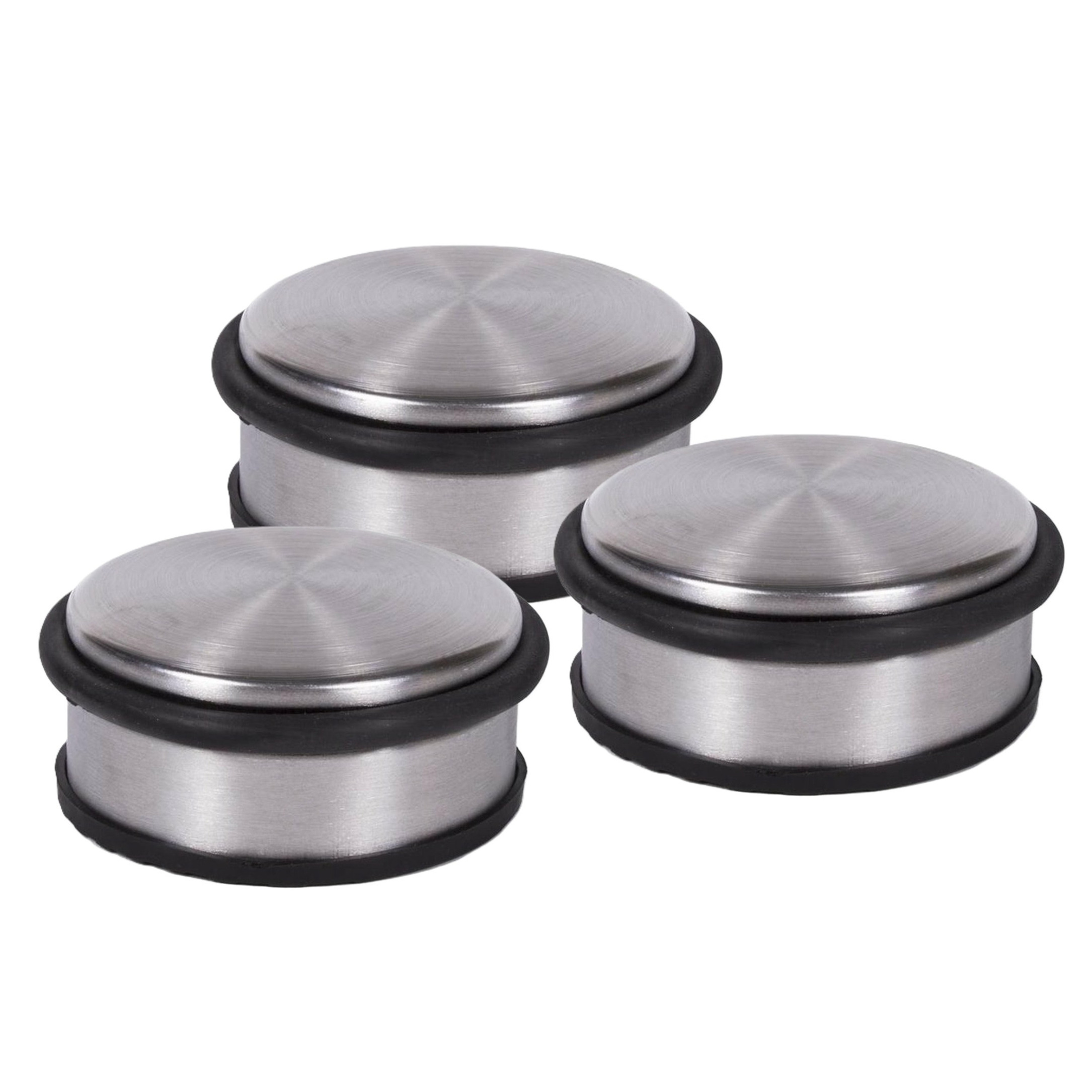 Benson Deurstopper - 3x - RVS - rond - 4,5 x 11 cm - 1 kg - deurstop - zilver -