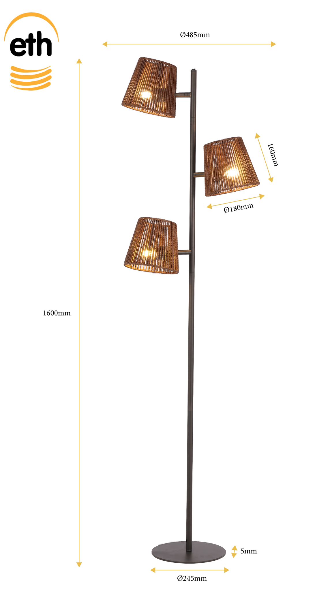 ETH Daan Vloerlamp 3xE27 Anodic Brown