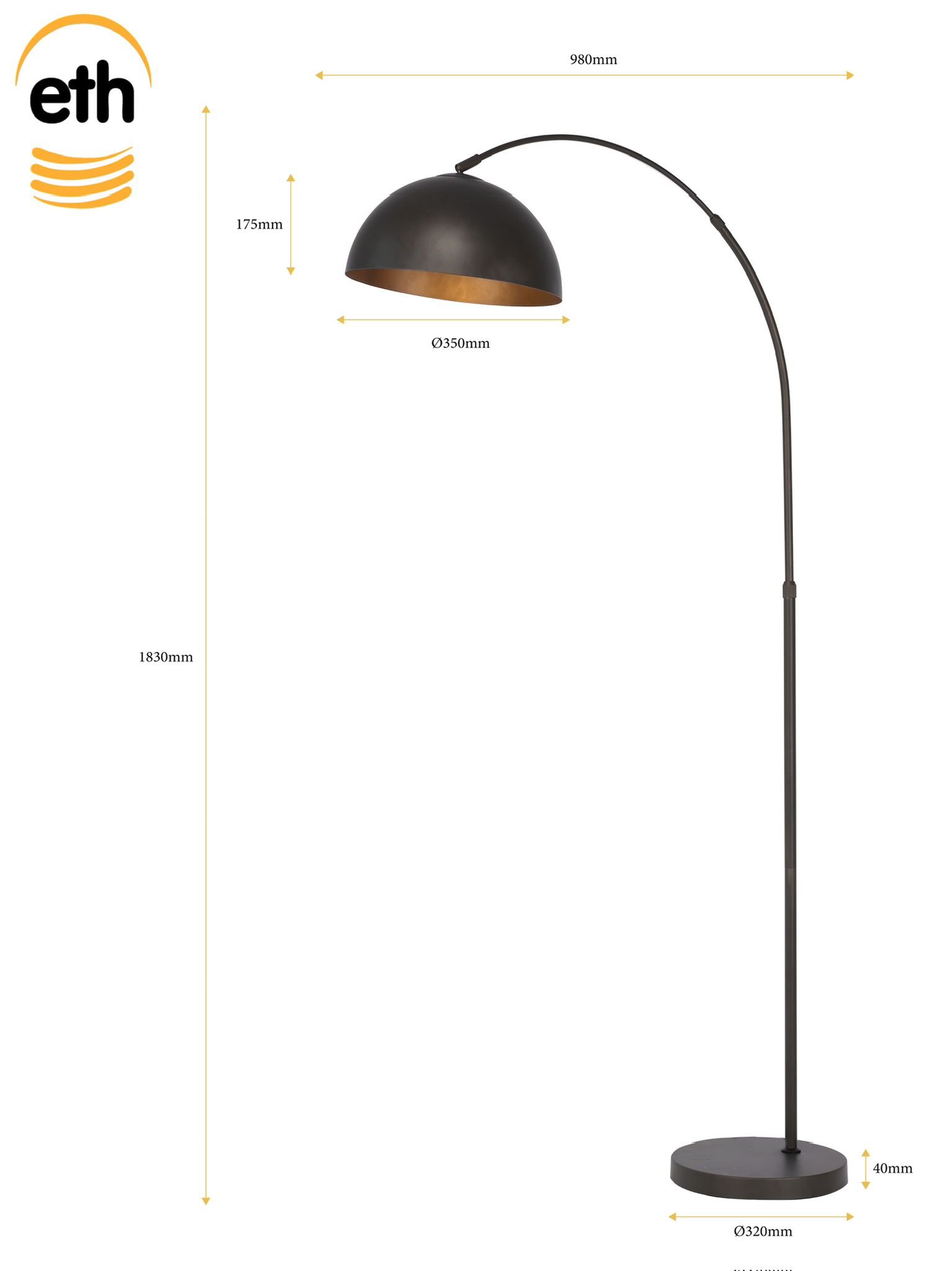 ETH Thijs Vloerlamp Boog 1xE27 Anodic Brown 2 Cartons