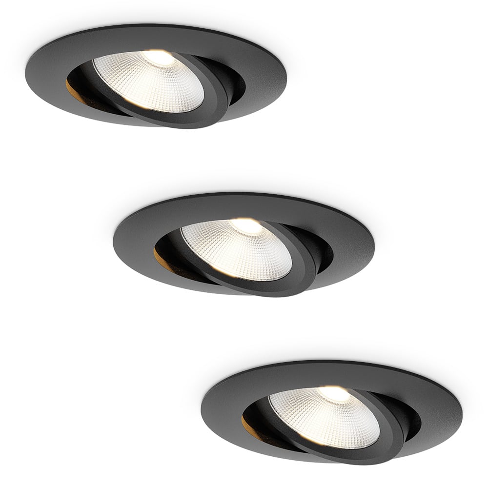 HOFTRONIC™ 3x Lugo LED Inbouwspots - Zwart - Dimbaar - 5 Watt 450 Lumen - 2700K Warm Wit Licht - Kantelbaar - IP65 - Voor Binnen & Buiten