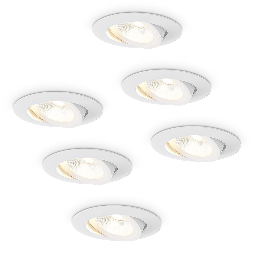 HOFTRONIC™ 6x Lugo LED Inbouwspots - Wit - Dimbaar - 5 Watt 450 Lumen - 2700K Warm Wit Licht - Kantelbaar - IP65 - Voor Binnen & Buiten