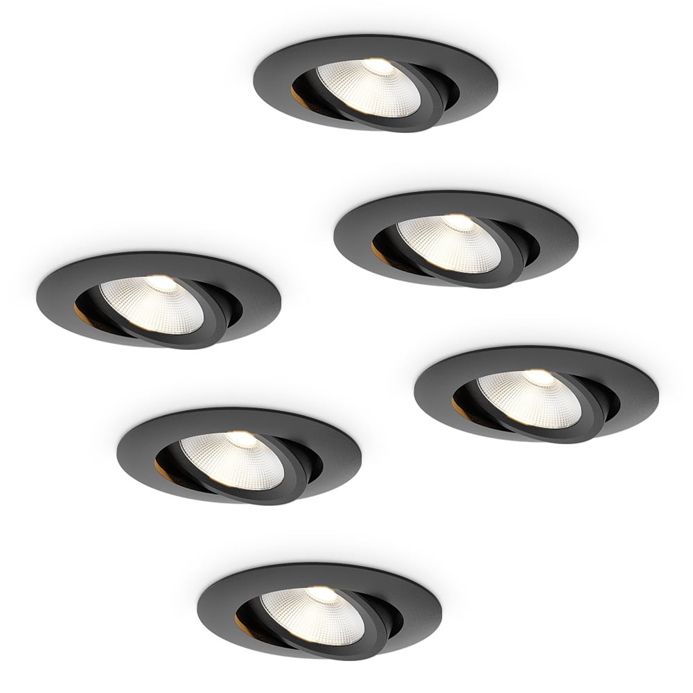 HOFTRONIC™ 6x Lugo LED Inbouwspots - Zwart - Dimbaar - 5 Watt 450 Lumen - 2700K Warm Wit Licht - Kantelbaar - IP65 - Voor Binnen & Buiten