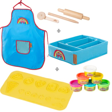 Roba x Play-Doh set met creatieve mat, boetseerblikjes, doos, schort & houten gereedschap