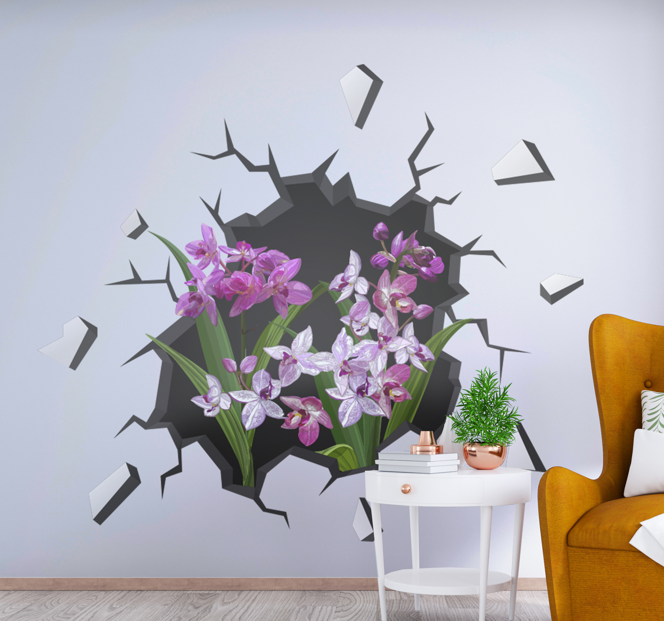 Tenstickers Stickers met visuele effecten Orchideeën uit het gat