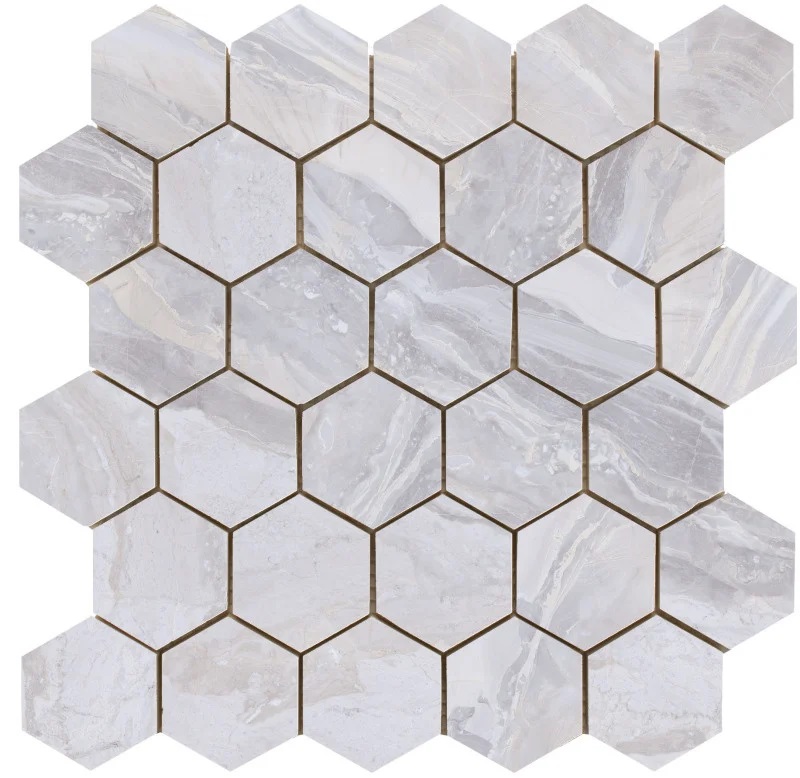 Jabo Tegelsample:  Luxury White hexagon mozaïek 26x27cm