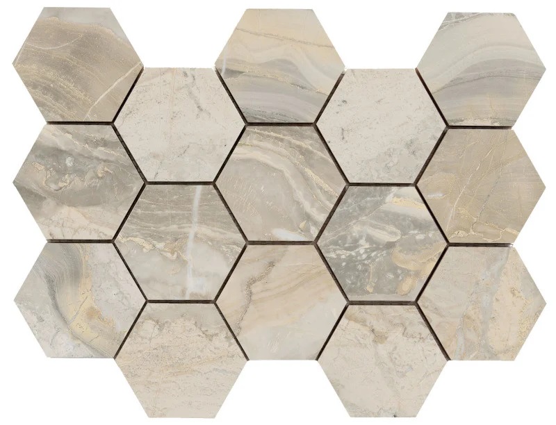 Jabo Tegelsample:  Luxury Beige hexagon mozaïek 33x23cm