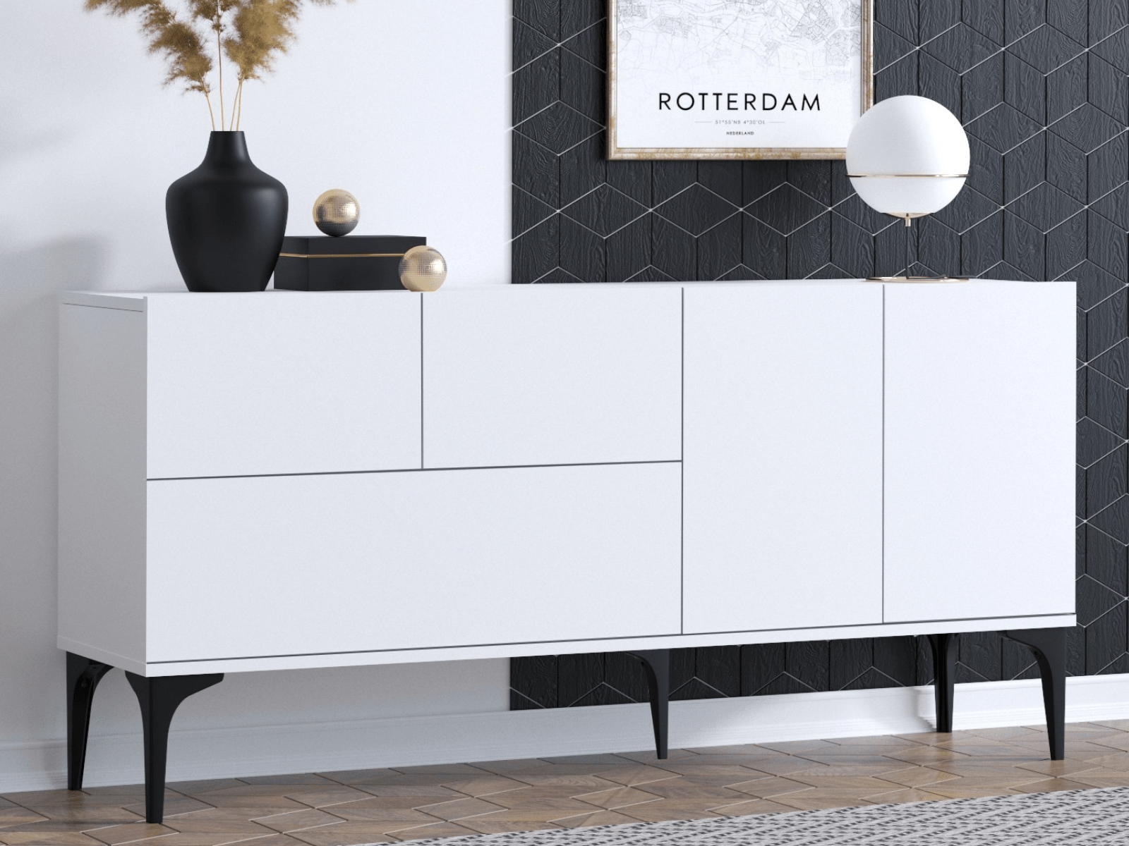 Mobistoxx Dressoir GLISIANNE 5 deuren wit/zwart