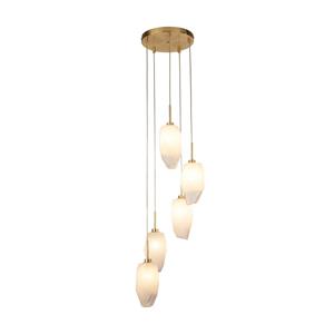 Searchlight Pendelleuchte Rocky, 5-fl., rund, messingfarben, Stahl, Glas