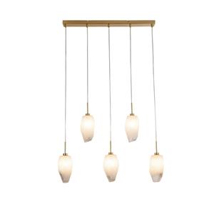 Searchlight Pendelleuchte Rocky, 5-fl., lang, messingfarben, Stahl, Glas