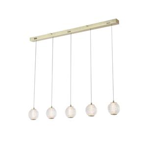 Searchlight LED-Hängeleuchte Allure, 5-fl., lang, messingfarben, Acryl