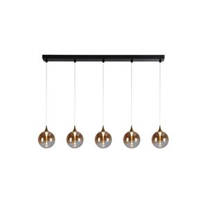 Searchlight LED-Hängeleuchte Alchemy, 5-fl., schwarz, bernstein, Glas