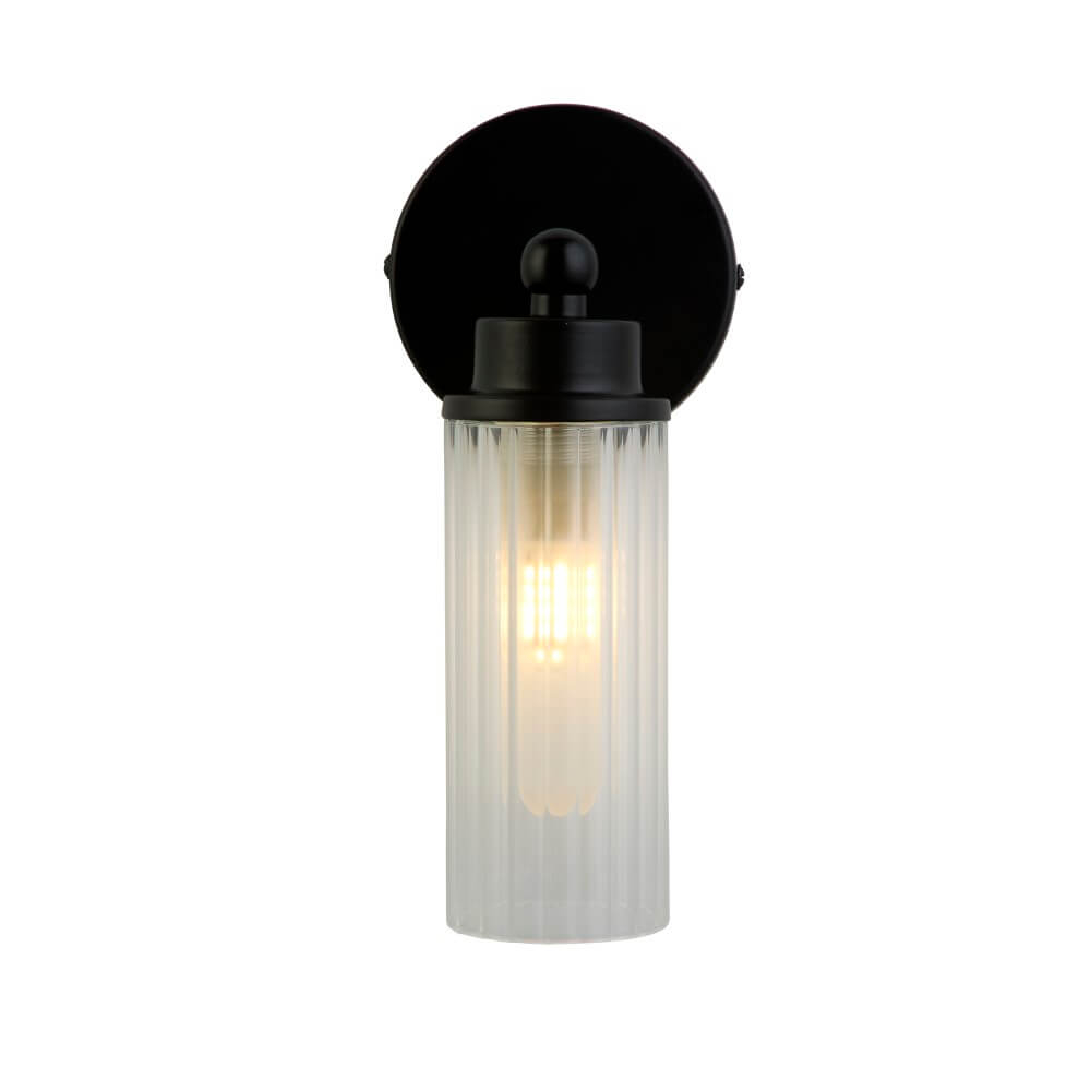 Searchlight Zwarte wandlamp Imperial met geribbeld glas 29981BK