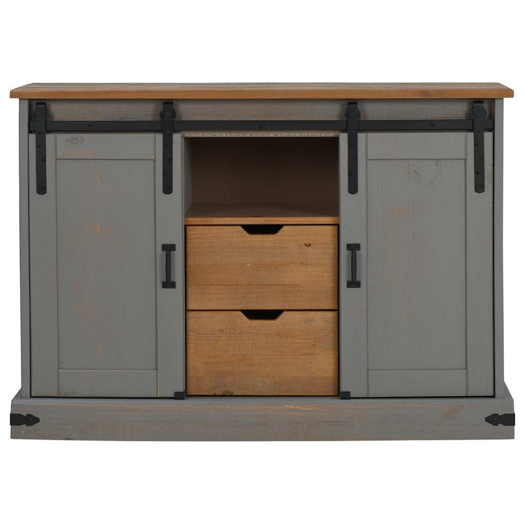 vidaXL Dressoir HALDEN 2 schuifdeuren 112x40x80 cm massief hout grijs