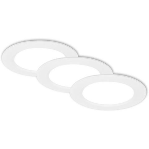 Briloner LED-Einbauleuchte Jeft, Ø12cm, weiß, 3er-Set, ein/aus, starr