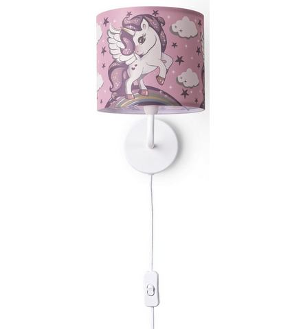 Paco Home Wandlamp Cosmo 213 Kinderlamp met âˆ…18cm eenhoorn regenboog kabellengte 3m E14