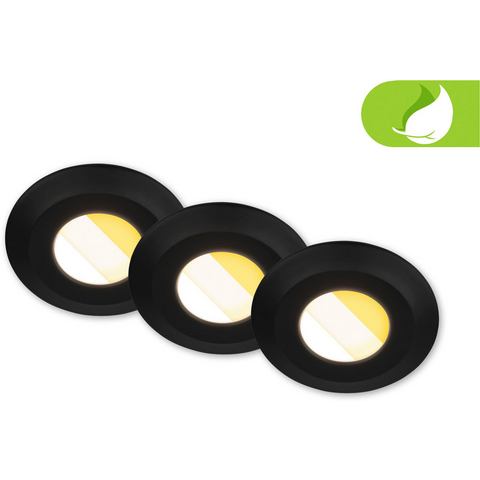 Briloner LED-Einbauleuchte Klira, schwarz, Ø 9cm, IP44, 3er-Set