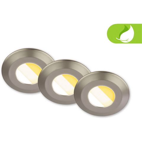 Briloner LED-Einbauleuchte Klira, nickel, Ø9cm, IP44, dimmbar, 3er