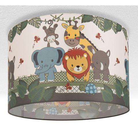 Paco Home Plafondlamp Diamond 634 Kinderlamp plafondlamp LED kinderkamer, jungle-dieren, E27