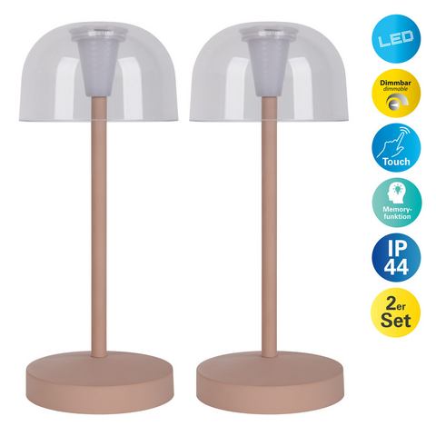 Näve Led-tafellamp Gomba 18,5 cm 2-delig set, oplaadbaar, usb-kabel, geheugenfunctie, traploos dimbaar (2 stuks)