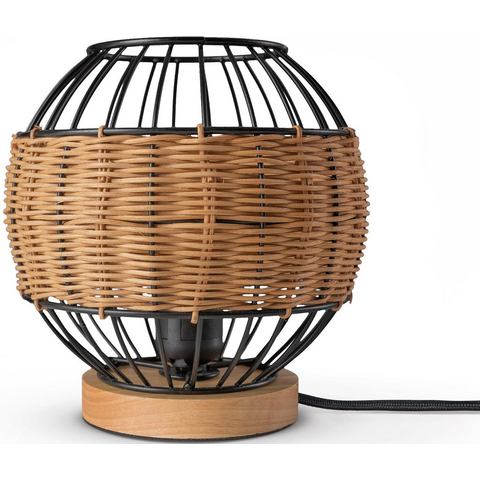 Paco Home Tafellamp PUGLO Rattan schrijf LED rustiek Boho hout E27