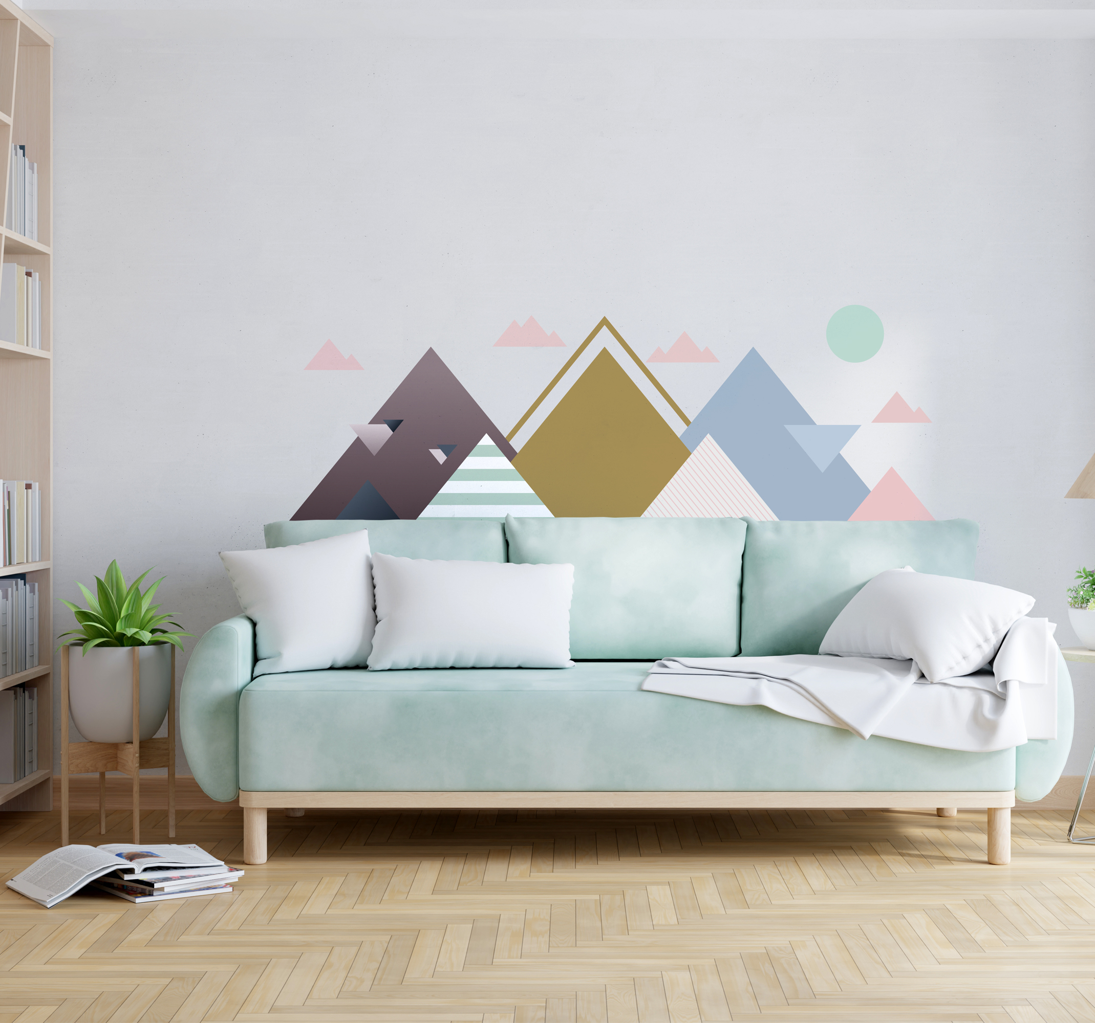 Tenstickers Geometrische bergtoppen Muursticker woonkamer