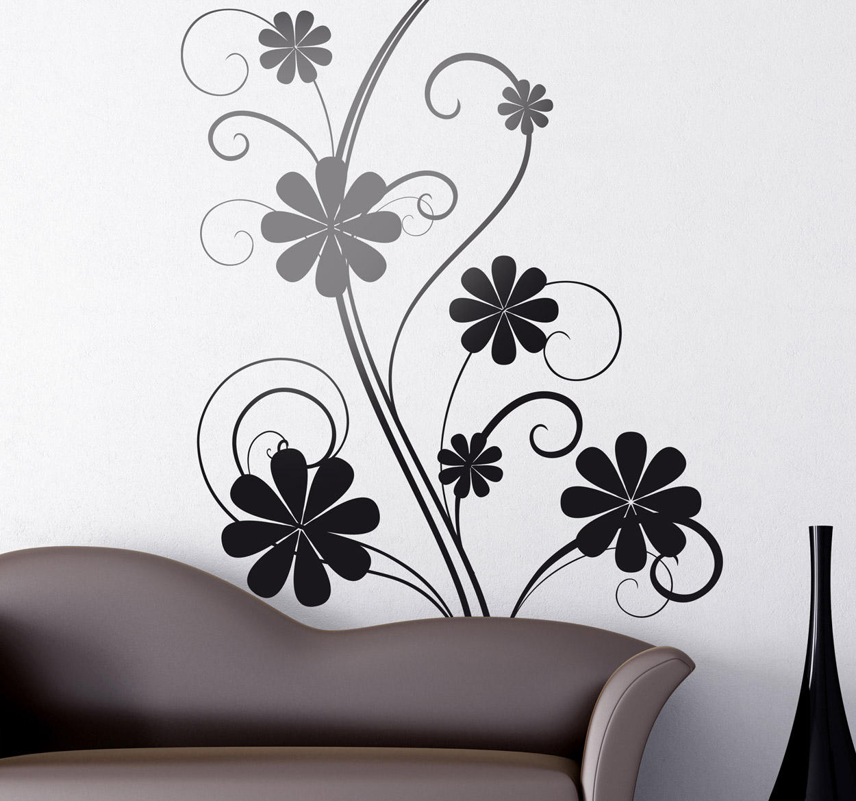 Tenstickers Sticker silhouette plant krullen bloemen