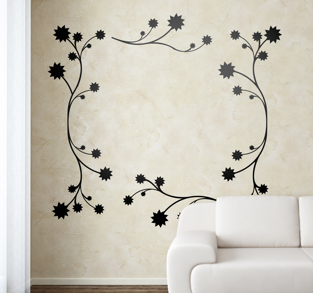 Tenstickers Muursticker woonkamer frame van bloemen