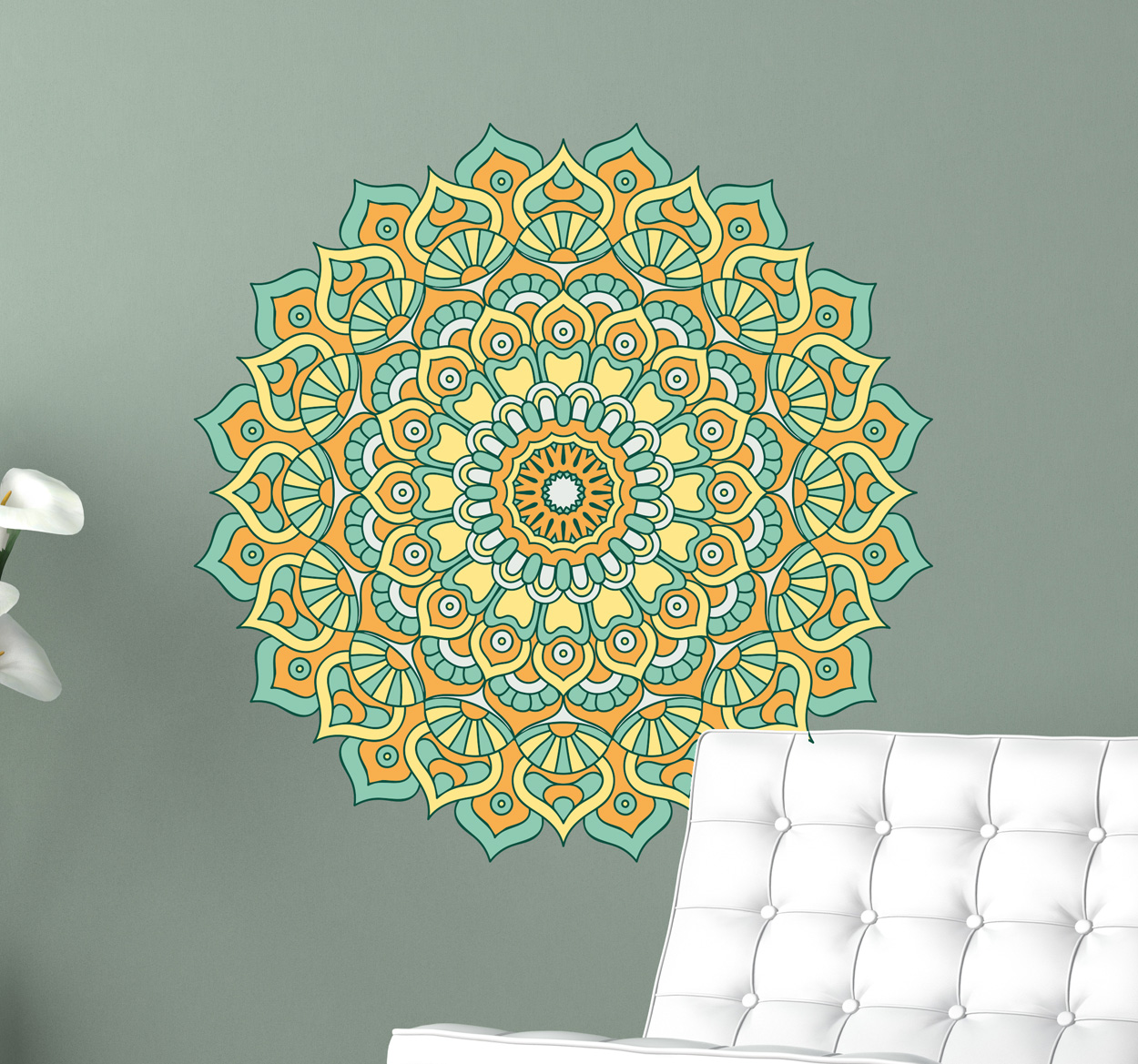 Tenstickers Muursticker Bloemen Mandala Kleurvol