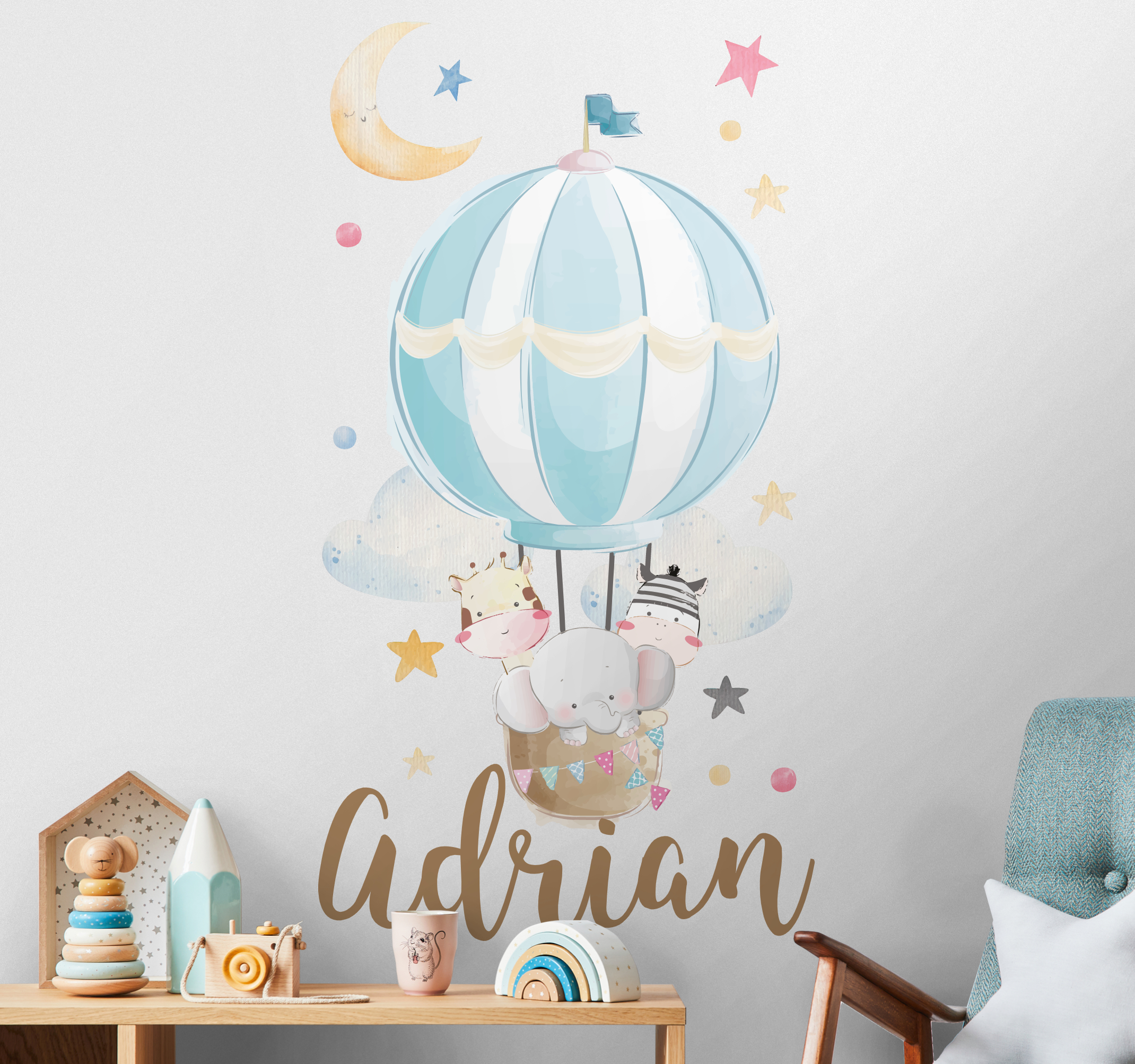 Tenstickers Tekststicker met luchtballon en dieren