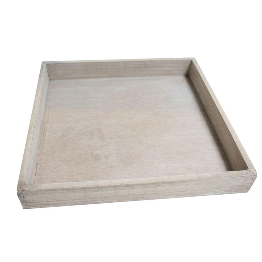 HBX Natural Living Dienblad/kaarsenbord - hout - L30 x B30 x H3 - vierkant - naturel - tray -