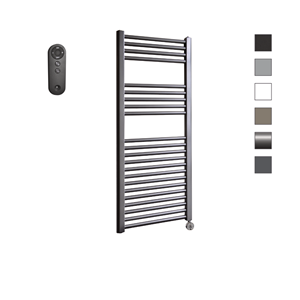 Sanicare HVS elektrische radiator 45x112cm gunmetal met afstandsbediening en thermostaat chroom rechtsonder